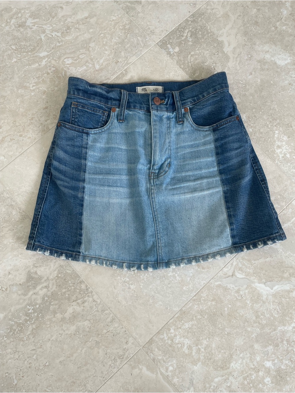 Madewell Two-Tone Blue Denim Mini Skirt